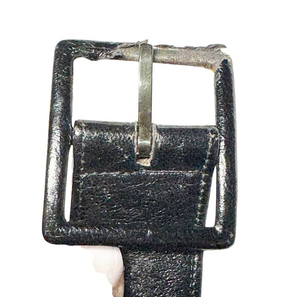 Womens Vintage 1980s Black Leather wide Statement Belt Gold Medallion Size XS - Picture 9 of 12